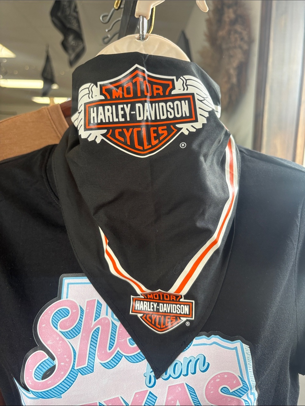 Harley-Davidson Black Bandana Logo Short Sleeve Tee with Orange-White Accents